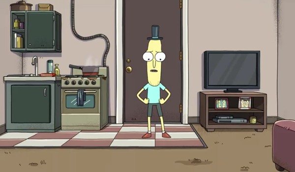 Pan Poopybutthole w swoim mieszkaniu na Rick and Morty