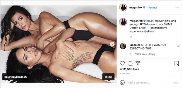 Megan Fox instagram Kourtney Kardashian topless skims ad