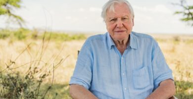 Sir David Attenborough pictured in the Maasai Mara Kenya.